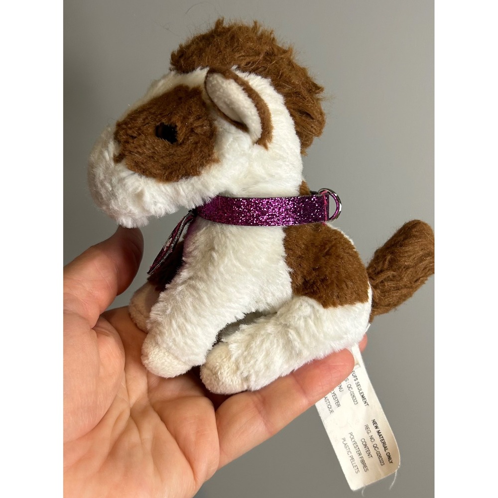 Gund Justice Minnie Horse Plush Brown White Spotted Purple Glitter Collar 5 Inch